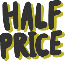 The words half price in Skills Journey brand colours.